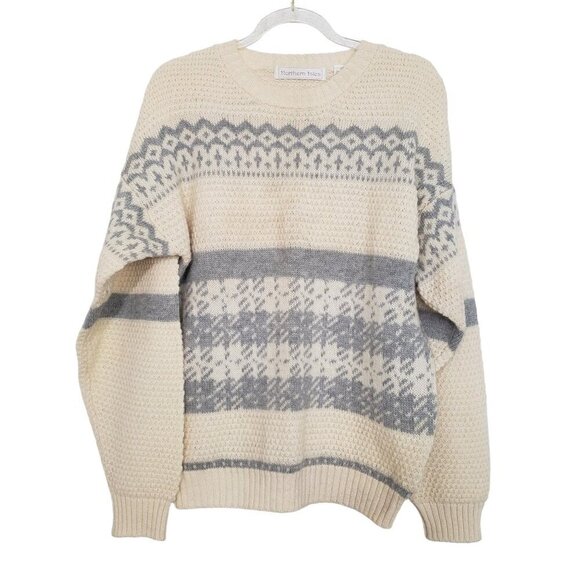 Vintage Northern Isles Sweater Fair Isle Wool Blend Cream Knit Womens Size Small - Picture 1 of 11
